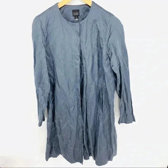 Eileen Fisher steel satin crinkle metallic jacket - Picture 3 of 12